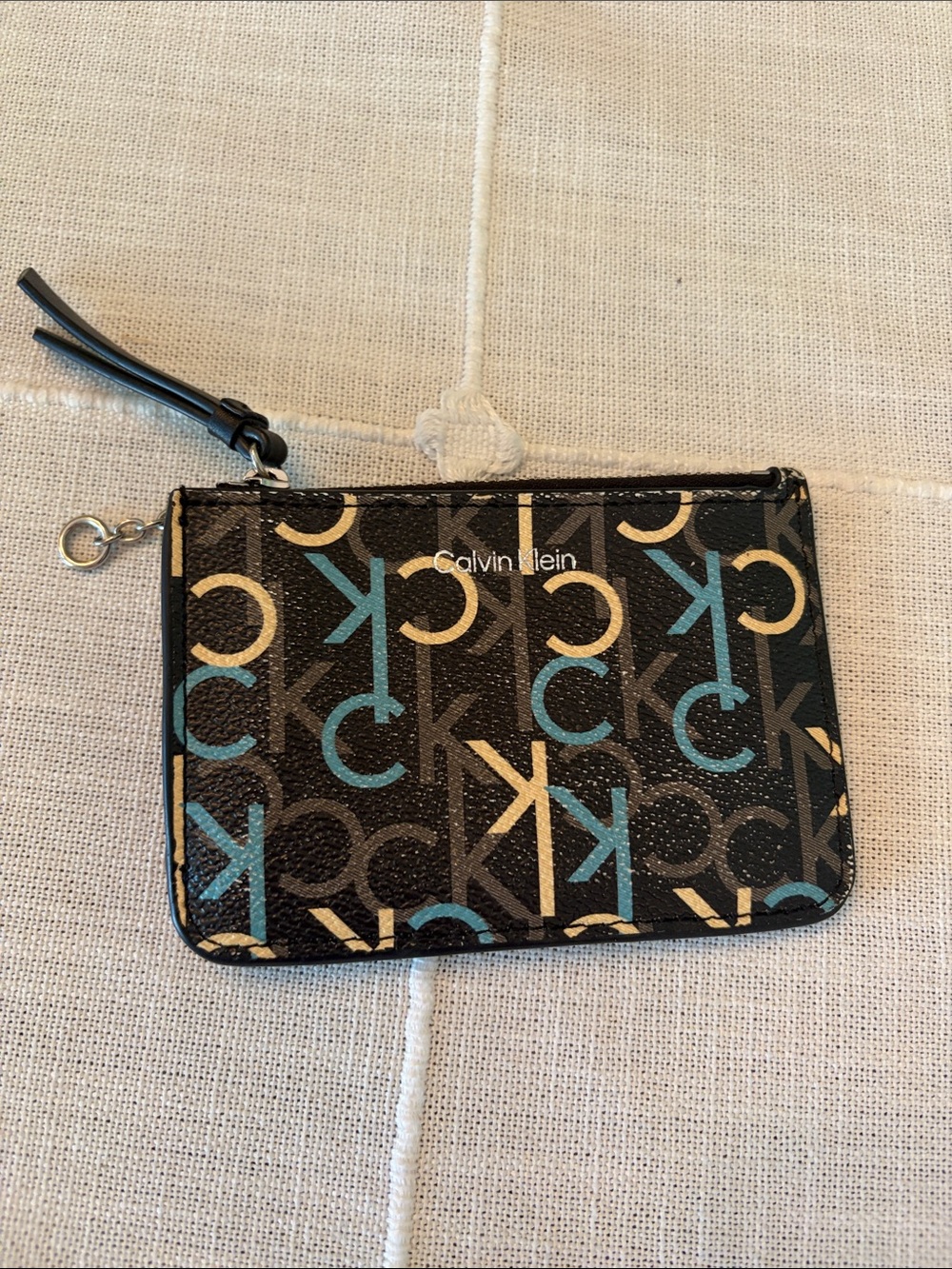 Calvin Klein Black Card Pouch with Blue & Cream CK Print